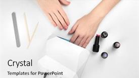  Presentation with woman outlaw - Theme consisting of uv treatment - woman using uv lamp background and a white colored foreground