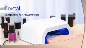  Presentation with manicure - Amazing slide deck having uv treatment - woman using uv lamp backdrop and a sky blue colored foreground