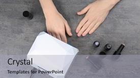  Presentation with smoking magic lamp - Theme having uv treatment - woman using uv lamp background and a light gray colored foreground