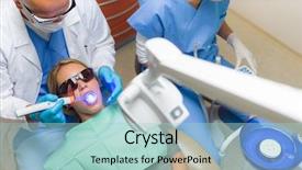  Presentation with dental surgery - Presentation theme consisting of uv treatment - young woman patient have dental background and a light blue colored foreground