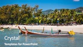  Presentation with fishing boats - Slide deck consisting of uv water - fishing boats at patong beachin background and a seafoam green colored foreground
