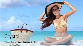  Presentation with being a single woman - Audience pleasing theme consisting of uv water - happy beach vacation woman enjoying backdrop and a light blue colored foreground