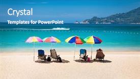  Presentation with tourists - Beautiful PPT theme featuring uv water - tourists at patong beach backdrop and a teal colored foreground