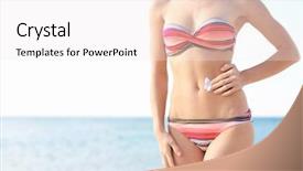  Presentation with fern sun - Colorful slide set enhanced with uv water - young woman applying sun protective backdrop and a white colored foreground