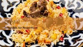  Presentation with pomegranate - PPT theme featuring uzbek-pilaf-with-pomegranate-seeds background and a gold colored foreground