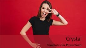  Presentation with peace and calming - Beautiful theme featuring v - portrait of a cheerful girl backdrop and a crimson colored foreground