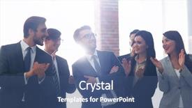  Presentation with farewell colleagues - Colorful slide deck enhanced with v - portrait of confident colleagues congratulating backdrop and a ocean colored foreground