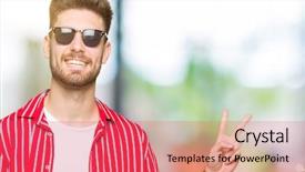  Presentation with victory - PPT layouts consisting of v red - young handsome man wearing sunglasses background and a  colored foreground