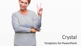  Presentation with doing the right thing - Presentation theme consisting of v rus - atrractive senior caucasian redhead woman background and a  colored foreground