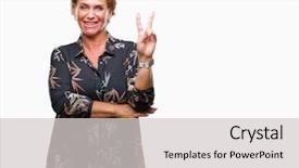  Presentation with victory - Amazing slides having v rus - atrractive senior caucasian redhead woman backdrop and a  colored foreground