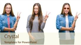  Presentation with collage - Audience pleasing theme consisting of v rus - collage of young beautiful brunette backdrop and a cream colored foreground