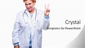  Presentation with medical sign - Amazing PPT theme having v rus - senior caucasian doctor woman wearing backdrop and a  colored foreground
