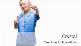  Presentation with medical sign - Beautiful slide deck featuring v rus - young beautiful blonde doctor woman backdrop and a  colored foreground