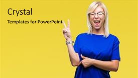  Presentation with two way street sign - Amazing presentation theme having v rus - young beautiful blonde woman wearing backdrop and a  colored foreground