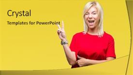  Presentation with victory - Beautiful slide set featuring v rus - young beautiful blonde woman wearing backdrop and a  colored foreground