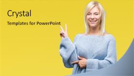  Presentation with victory - Beautiful slide deck featuring v rus - young beautiful blonde woman wearing backdrop and a  colored foreground