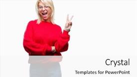  Presentation with victory - PPT theme with v rus - young beautiful blonde woman wearing background and a  colored foreground