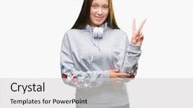  Presentation with young college student diagnosis of chlamydia - Presentation design consisting of v rus - young beautiful caucasian student woman background and a light gray colored foreground