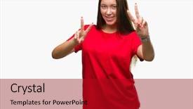  Presentation with two way street sign - Presentation design enhanced with v rus - young beautiful caucasian woman background and a  colored foreground