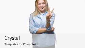  Presentation with young business woman smile show - PPT theme with v rus - young caucasian business woman wearing background and a  colored foreground