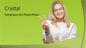  Presentation with glasses - Slide set enhanced with v rus - young caucasian woman wearing glasses background and a  colored foreground