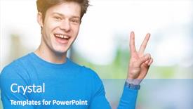  Presentation with one young man exercising handball - Amazing PPT layouts having v rus - young handsome man wearing blue backdrop and a teal colored foreground