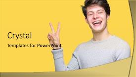  Presentation with happy sad face man - Cool new PPT theme with v rus - young handsome man wearing winter backdrop and a  colored foreground