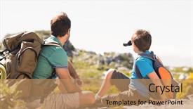  Presentation with hiking - PPT theme having vacacion - father and son hiking background and a coral colored foreground