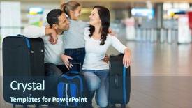  Presentation with airport - Slide deck consisting of vacacion - happy family hugging at airport background and a ocean colored foreground