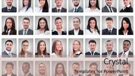  Presentation with employees - Audience pleasing slide set consisting of vacancy - portraits of a group backdrop and a coral colored foreground