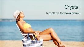  Presentation with vacation - Theme with vacation - girl in bikini sunbathing background and a sky blue colored foreground