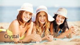  Presentation with shells beach summer holiday - Audience pleasing presentation theme consisting of vacation - girls in bikinis sunbathing backdrop and a coral colored foreground