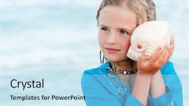  Presentation with sea shell - PPT theme with vacation - listening to the sea background and a light blue colored foreground