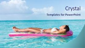  Presentation with sun tanning - Amazing slide deck having vacation beach woman relaxing lying backdrop and a light blue colored foreground