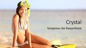  Presentation with maui - Slide set having vacation beach woman snorkeling in summer holidays sunset wearing bikini smiling happy at camera lying beautiful in sand on makena big beach maui hawaii mixed race bikini model background and a light gray colored foreground