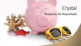  Presentation with piggy bank - Cool new PPT layouts with vacation budget concept piggy bank backdrop and a  colored foreground