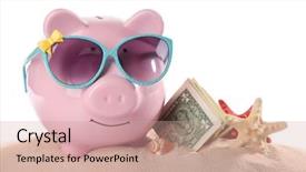  Presentation with piggy bank - Slide set consisting of vacation budget concept piggy bank background and a coral colored foreground