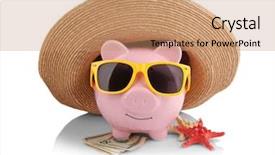  Presentation with piggy bank is evil - Audience pleasing PPT theme consisting of vacation budget concept piggy bank backdrop and a coral colored foreground