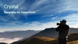  Presentation with clouds - Amazing theme having vacation camera - cameraman standed and shot backdrop and a ocean colored foreground