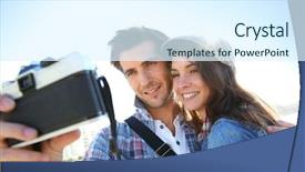  Presentation with software engineering picture - PPT layouts with vacation camera - cheerful couple taking picture background and a sky blue colored foreground