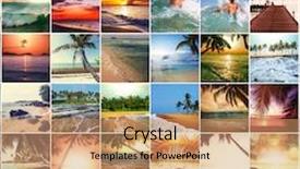  Presentation with vacation - PPT theme having vacation collage - beach background background and a coral colored foreground