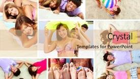  Presentation with teens - Slide deck consisting of vacation collage - three tanned teens spending time background and a coral colored foreground