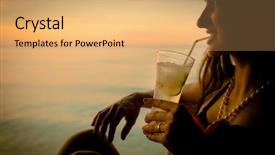  Presentation with summer drinking water - PPT theme consisting of vacation drinking cocktail at sunset background and a yellow colored foreground