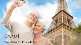  Presentation with tourism selfie - Slide deck consisting of vacation europe - age tourism travel technology background and a soft green colored foreground