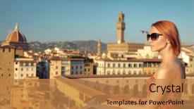  Presentation with amsterdam historical beautiful view - Presentation design featuring vacation europe - beautiful woman and view background and a coral colored foreground