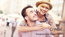  Presentation with black couple having fun - Colorful presentation design enhanced with vacation europe - picture of a happy couple backdrop and a coral colored foreground