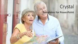  Presentation with tourists - PPT theme with vacation europe - senior tourists walking in street background and a light gray colored foreground