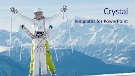  Presentation with skiing - PPT layouts enhanced with vacation europe - skiing - portrait of female background and a sky blue colored foreground