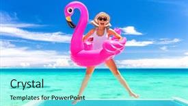  Presentation with tropical holiday - Audience pleasing PPT layouts consisting of vacation fun funny woman jump backdrop and a arctic colored foreground