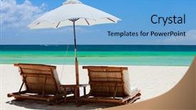  Presentation with white sand - Beautiful theme featuring vacation getaway - beach chairs on perfect tropical backdrop and a light blue colored foreground